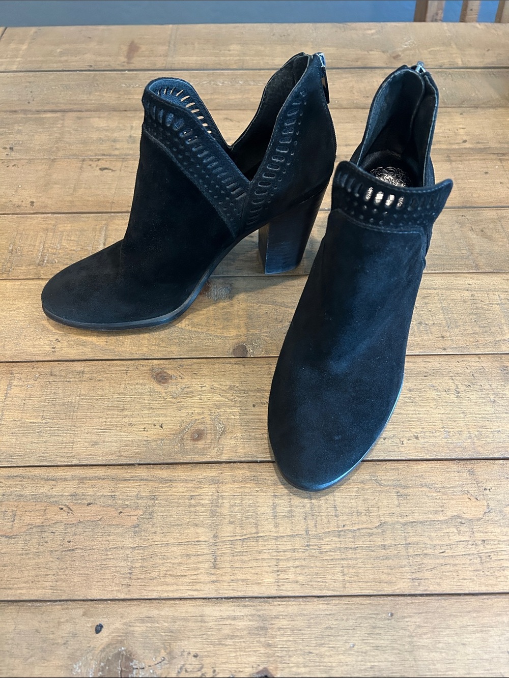 Vince Camuto Black Suede Cutout Collar Ankle Booties